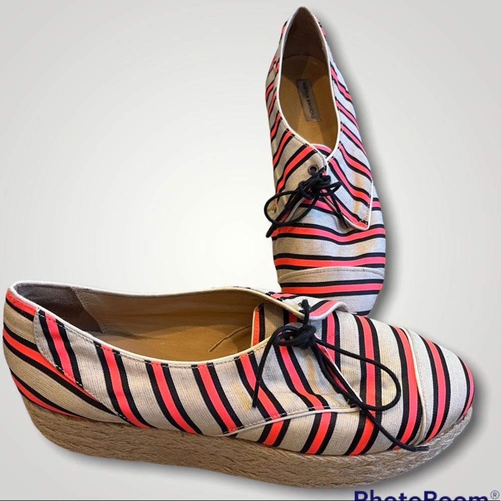Tabitha Simmons espadrilles Striped silk  Platform Lace Up Sneakers 39🦋🐙